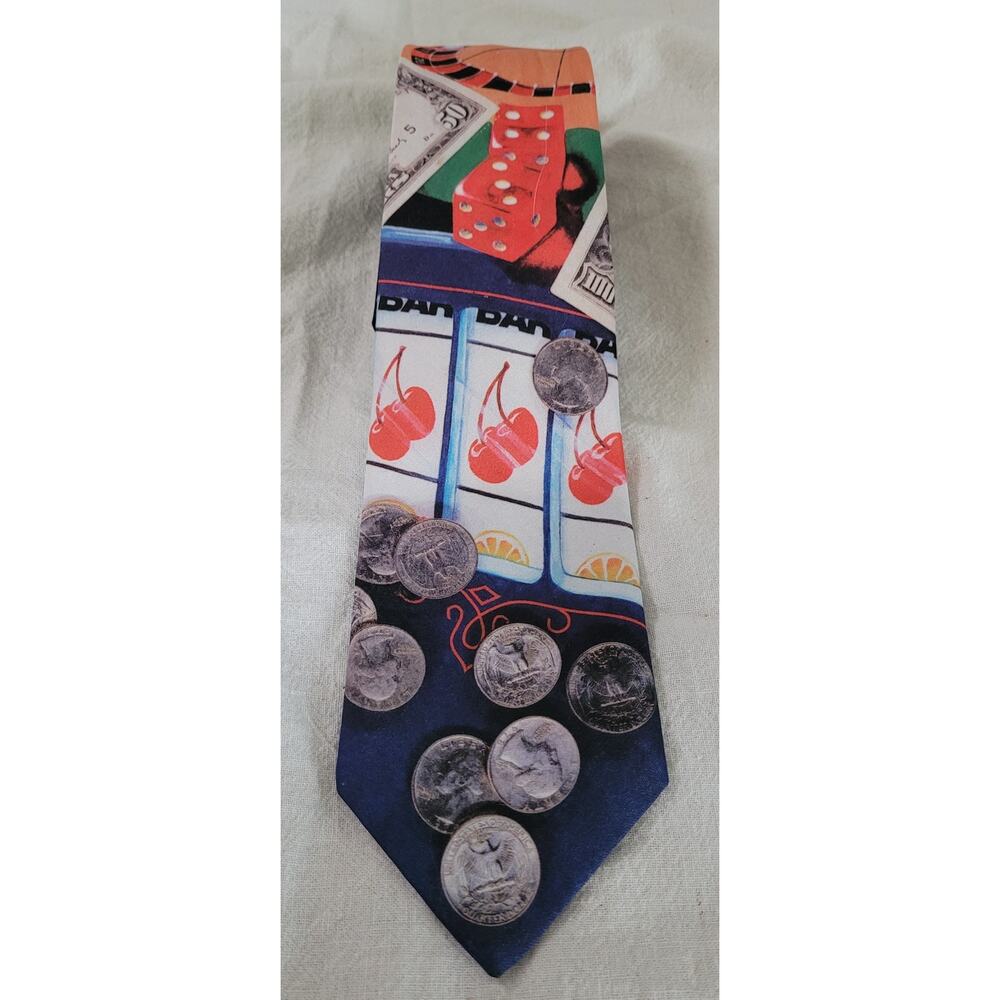 Ralph Marlin Vintage 1991 Men’s Gambling Theme Tie Poker Casino USA 58” x 3.25”